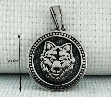 925 Ayar Kurt Motifli Gümüş Kolye Ucu