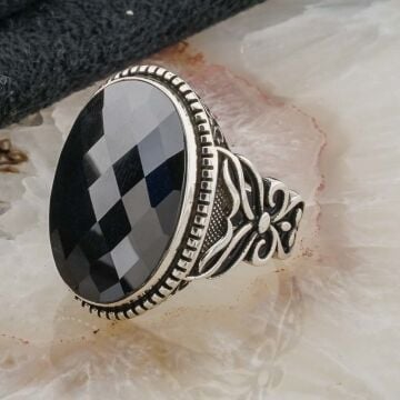 925 Ayar Gümüş Siyah Zirkon  Taşlı Erkek  Yüzük Model 7