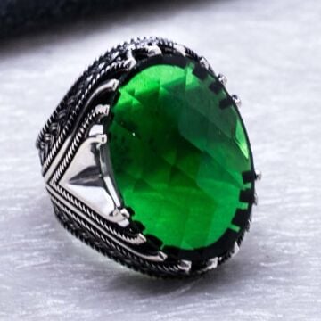 925 Ayar Gümüş Yeşil Zirkon Taşlı Yüzük