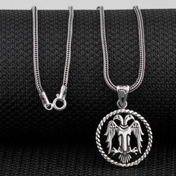 Çift Başlı Selçuklu Kartalı Motifli 925 Ayar Gümüş Kolye