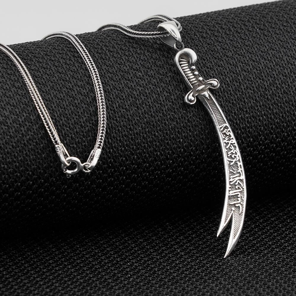 La Feta İlla Ali La Seyfe İlla Zülfikar Yazılı Zülfikar Kılıç Gümüş Kolye