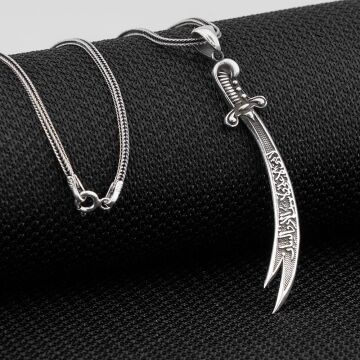 La Feta İlla Ali La Seyfe İlla Zülfikar Yazılı Zülfikar Kılıç Gümüş Kolye