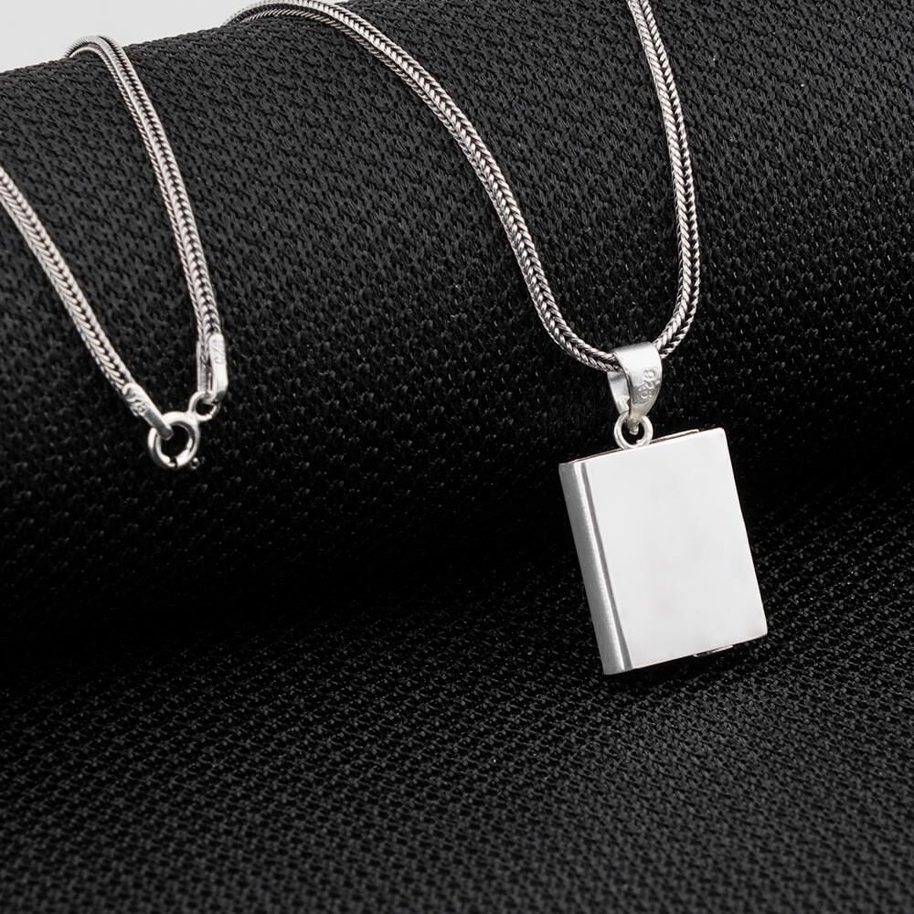 Parlak Düz Dikdörtgen Gümüş Cevşen Muska Kabı Kolye