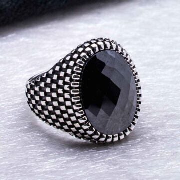 925 Ayar Gümüş Siyah Zirkon  Taşlı Erkek Yüzük
