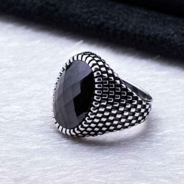 925 Ayar Gümüş Siyah Zirkon  Taşlı Erkek Yüzük
