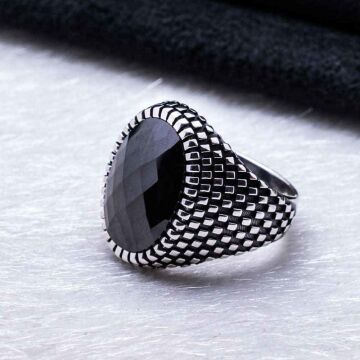 925 Ayar Gümüş Siyah Zirkon  Taşlı Erkek Yüzük