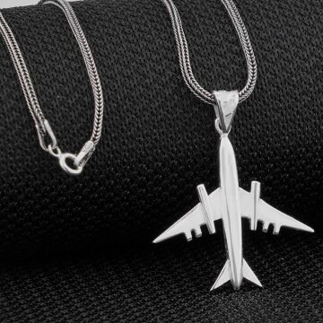 Uçak Tasarımlı Parlak 925 Ayar Gümüş Kolye