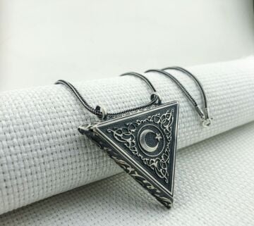 925 Ayar Ayyıldızlı Muska Kabı Gümüş Tilki Kuyruğu Kolye