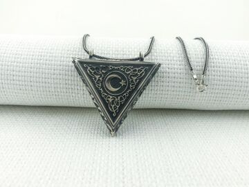 925 Ayar Ayyıldızlı Muska Kabı Gümüş Tilki Kuyruğu Kolye