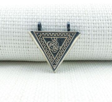 Osmanlı Tuğralı Üçgen Muska Kabı 925 Ayar Gümüş Kolye Ucu