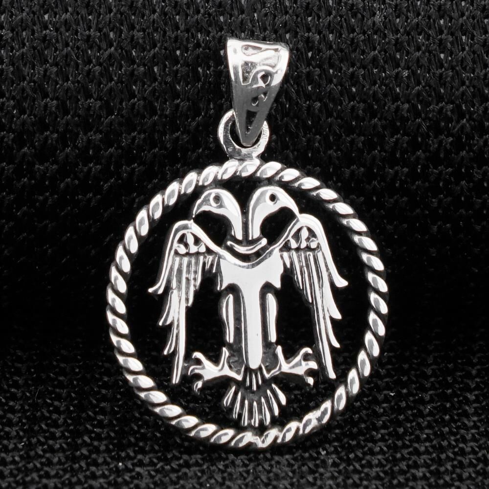 Çift Başlı Selçuklu Kartalı Motifli 925 Ayar Gümüş Kolye Ucu