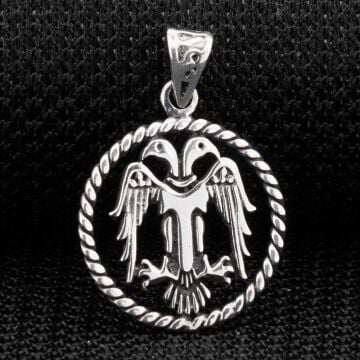 Çift Başlı Selçuklu Kartalı Motifli 925 Ayar Gümüş Kolye Ucu