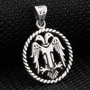 Çift Başlı Selçuklu Kartalı Motifli 925 Ayar Gümüş Kolye Ucu