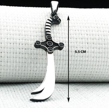 925 Ayar Siyah Taşlı Zülfikar Gümüş Kolye