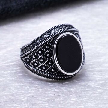 925 Ayar Gümüş  Oval  Oniks Taşlı Yüzük