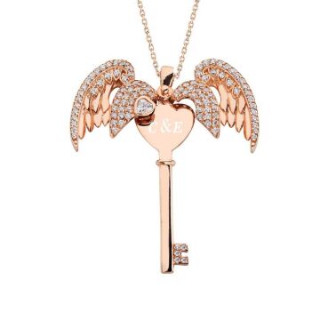 Melek Motifli İsimli Anahtar Bayan Gümüş Kolye