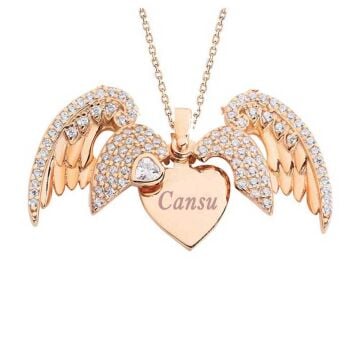 İsim Yazılı Melek Figürlü Gümüş Kolye