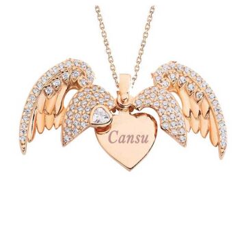 İsim Yazılı Melek Figürlü Gümüş Kolye