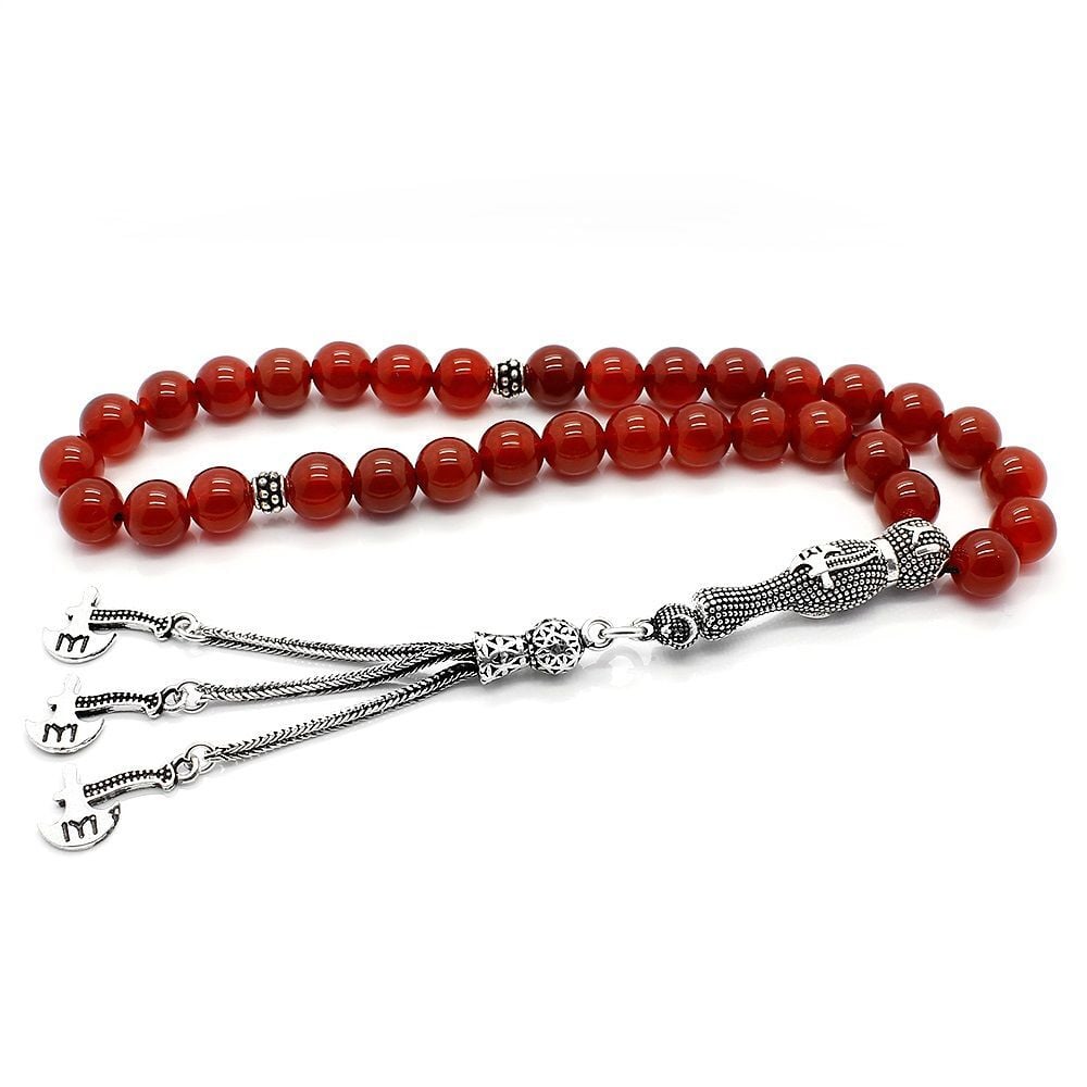 Gümüş IYI Yazılı  İmameli Akik Taşı Tesbih