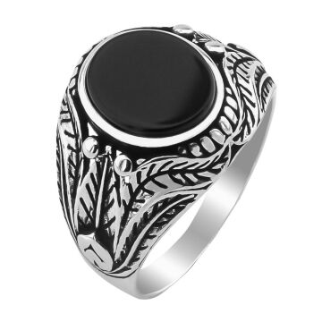 Siyah Oniks Taşlı 925 Ayar Gümüş Yüzük