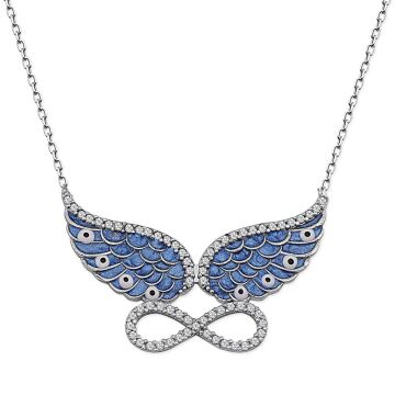 Mavi Melek Kanatlı Sonsuzluk Gümüş Kolye