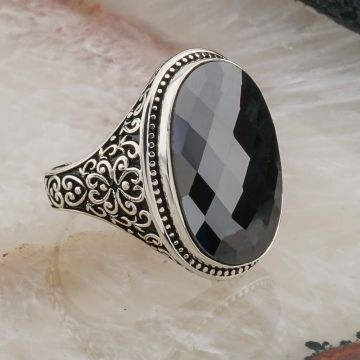 925 Ayar Gümüş Siyah Zirkon Taşlı Erkek Yüzük Model 4