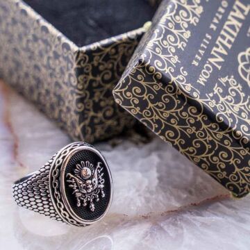 925 Ayar Gümüş Osmanlı Devlet Armalı Yüzük