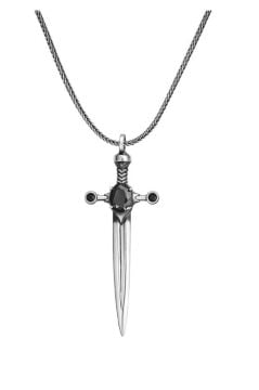 Şovalye Kılıcı Siyah Zirkon Taşlı 925 Ayar Gümüş Kolye