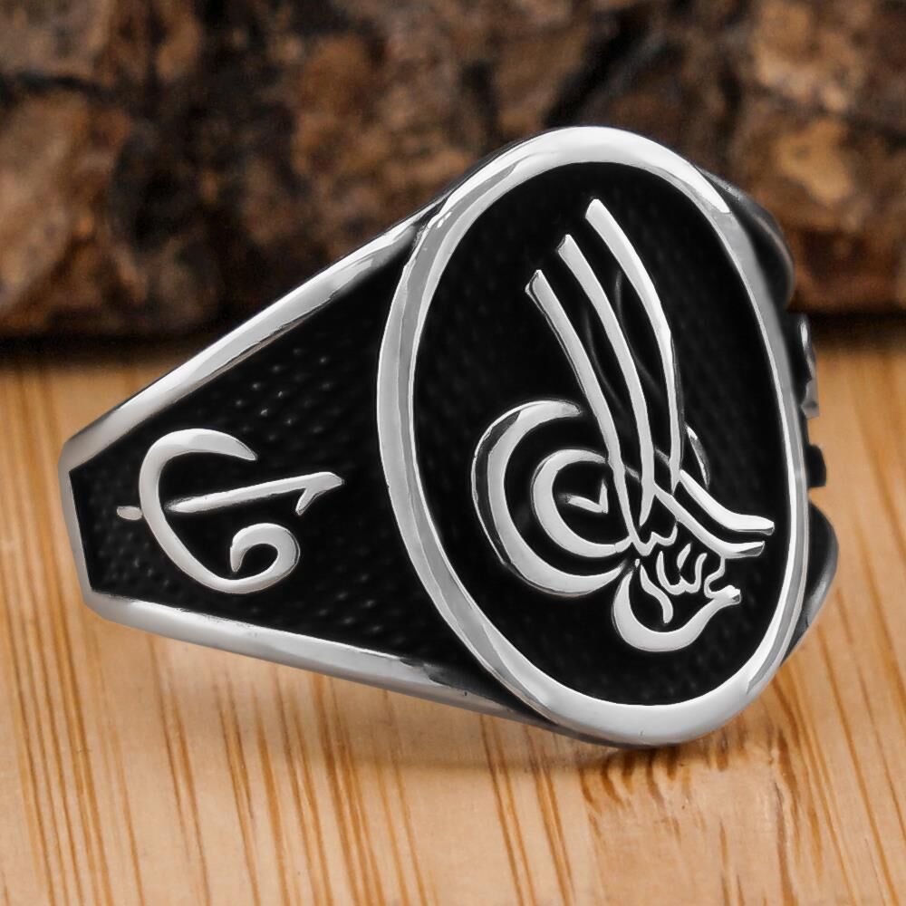 Osmanlı Tuğralı Elif Vav Motifli 925 Ayar Gümüş Yüzük