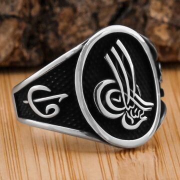 Osmanlı Tuğralı Elif Vav Motifli 925 Ayar Gümüş Yüzük