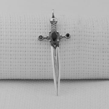 Şovalye Kılıcı Siyah Zirkon Taşlı 925 Ayar Gümüş Kolye Ucu