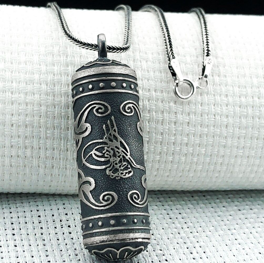 Silindir 925 Ayar Osmanlı Tuğralı Cevşen Muska Kabı Kolye