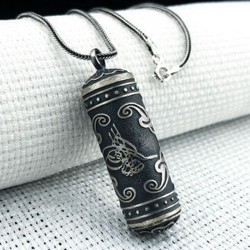 Silindir 925 Ayar Osmanlı Tuğralı Cevşen Muska Kabı Kolye