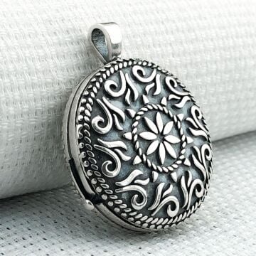 Yuvarlak 925 Ayar Cevşen Muska Kabı Kolye Ucu