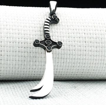 925 Ayar Siyah Taşlı Zülfikar Gümüş Kolye Ucu