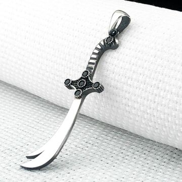 925 Ayar Siyah Taşlı Zülfikar Gümüş Kolye Ucu