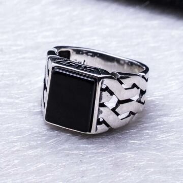 925 Ayar Gümüş Kare Oniks Taşlı Yüzük