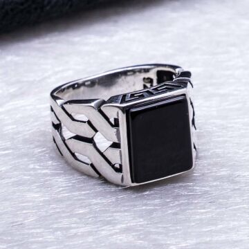 925 Ayar Gümüş Kare Oniks Taşlı Yüzük