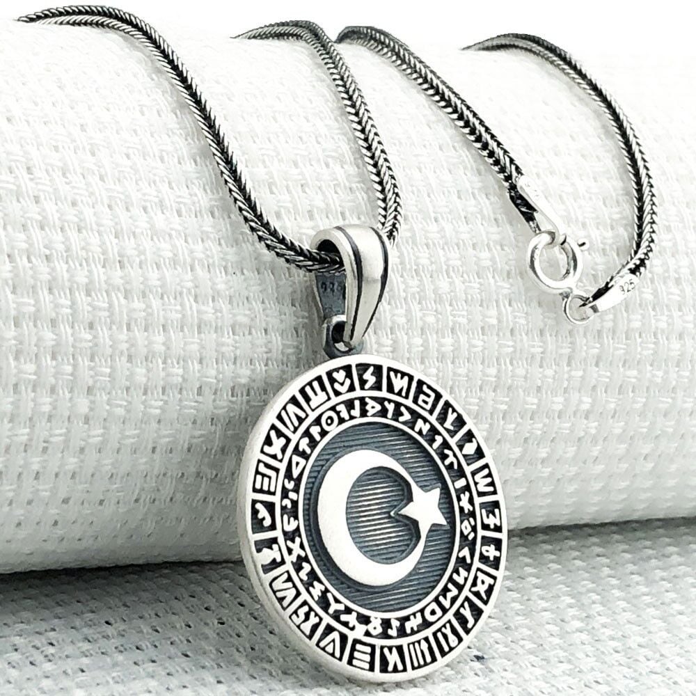 Göktürk Alfabesi Yazılı 925 Ayar Ayyıldız Gümüş Kolye