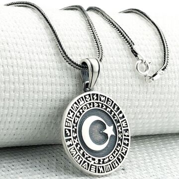 Göktürk Alfabesi Yazılı 925 Ayar Ayyıldız Gümüş Kolye