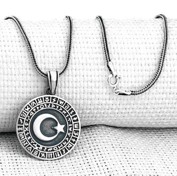 Göktürk Alfabesi Yazılı 925 Ayar Ayyıldız Gümüş Kolye