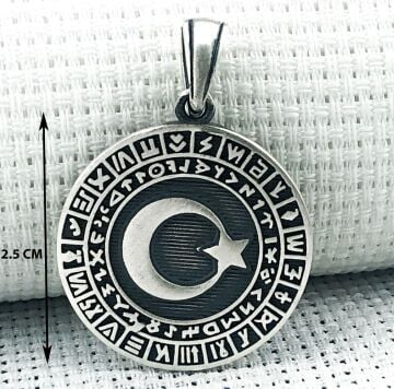 Göktürk Alfabesi Yazılı 925 Ayar Ayyıldız Gümüş Kolye