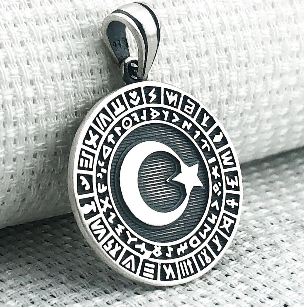Göktürk Alfabesi Yazılı 925 Ayar Ayyıldız Gümüş Kolye Ucu