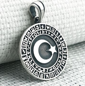 Göktürk Alfabesi Yazılı 925 Ayar Ayyıldız Gümüş Kolye Ucu