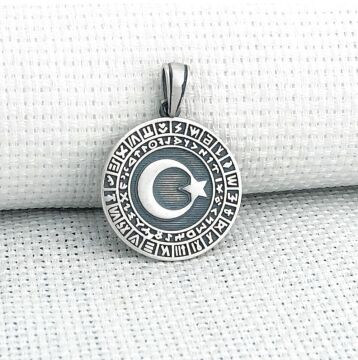 Göktürk Alfabesi Yazılı 925 Ayar Ayyıldız Gümüş Kolye Ucu
