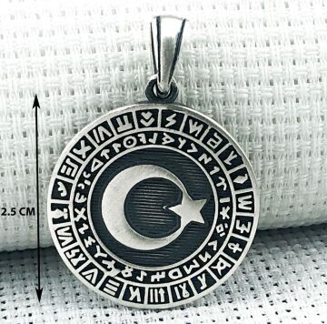 Göktürk Alfabesi Yazılı 925 Ayar Ayyıldız Gümüş Kolye Ucu