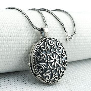 Yuvarlak 925 Ayar Cevşen Muska Kabı Kolye