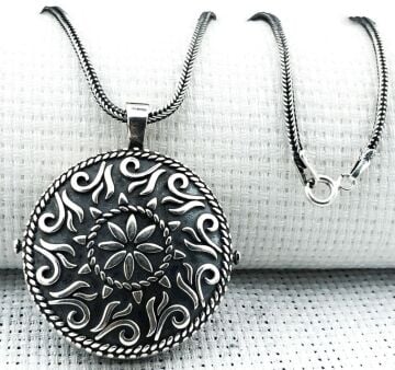 Yuvarlak 925 Ayar Cevşen Muska Kabı Kolye