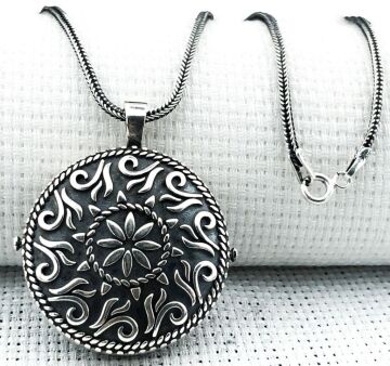 Yuvarlak 925 Ayar Cevşen Muska Kabı Kolye