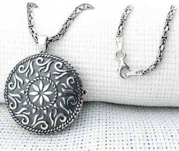 Yuvarlak 925 Ayar Cevşen Muska Kabı Kolye